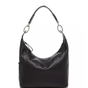 Longchamp Black Leather Hobo Bag with Silver Hardware